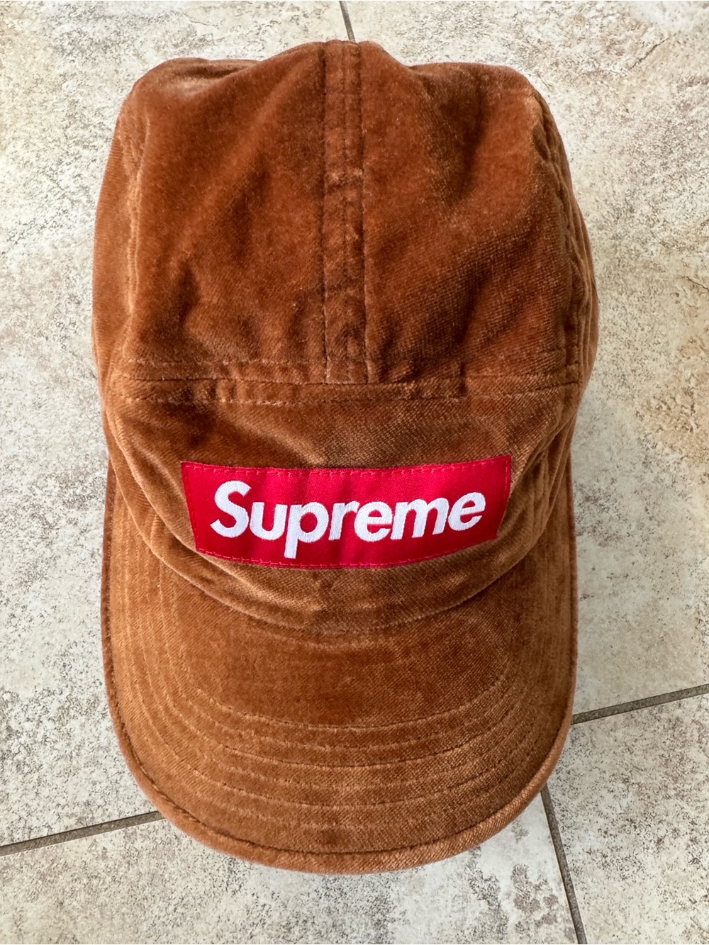🔥 Supreme Velvet Box Logo Camp Cap (Brown / Rust) 🔥